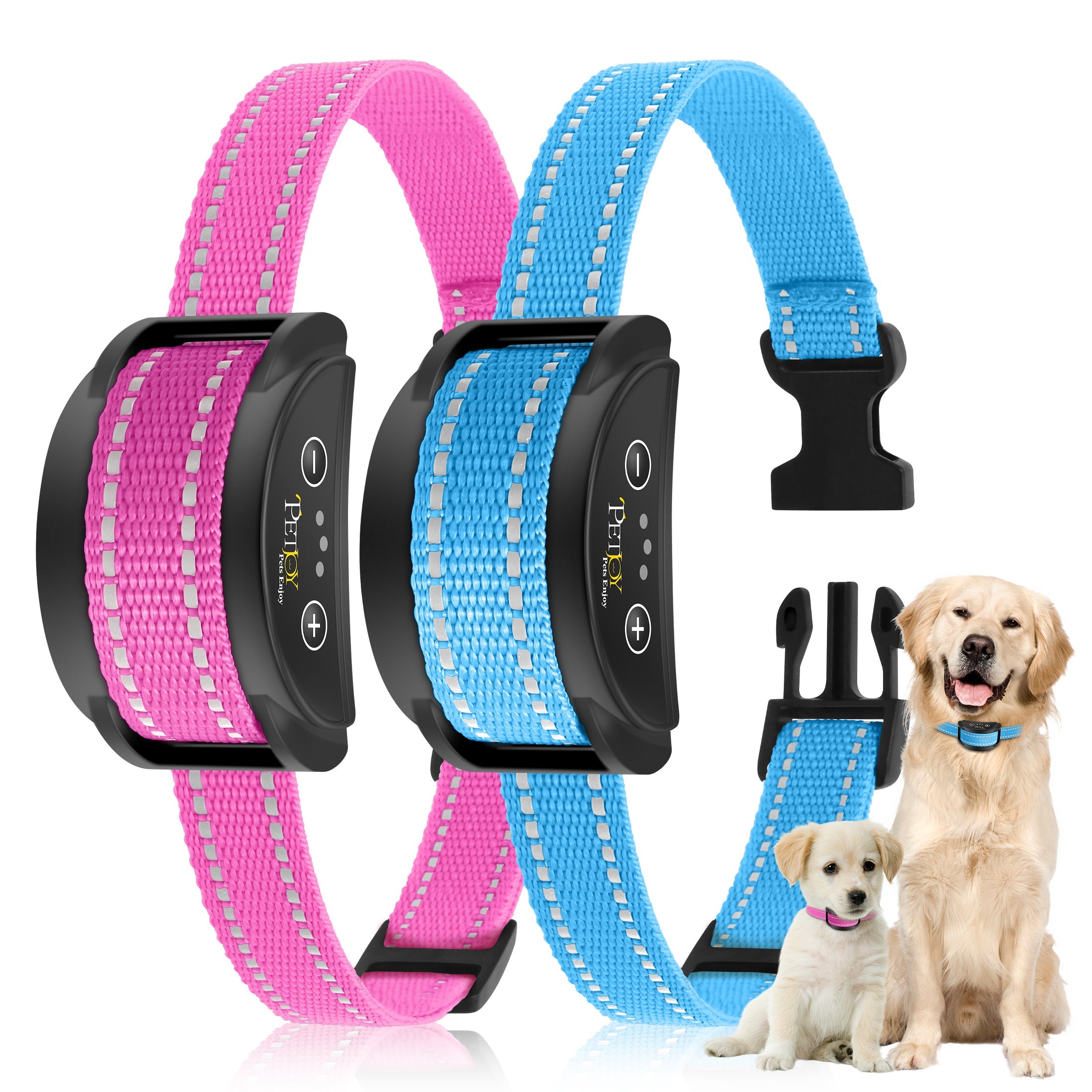 PetJoy Dog Bark Collar，Adjustable Sensitivity Anti Bark Collar with Beep & Shock, Pink,Blue (2 Pack)