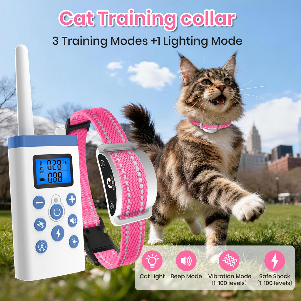 PetJoy Cat Shock Collar with Remote,Cat Training Collar for Cat,Cat Meow Collar with 2 Modes Remote Training and Auto Anti-Meow,Safe and Helpful,Pink