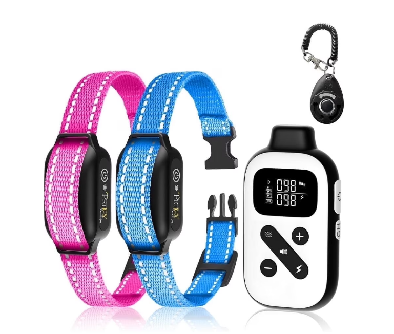Petjoy Dog Training Collars for 2 Dogs,Shock Collar with Remote for Medium Large Dogs, Rechargeable Auto Bark Collar, 3 Training Mode, Remote Range 2800 Ft,IPX7 Waterproof