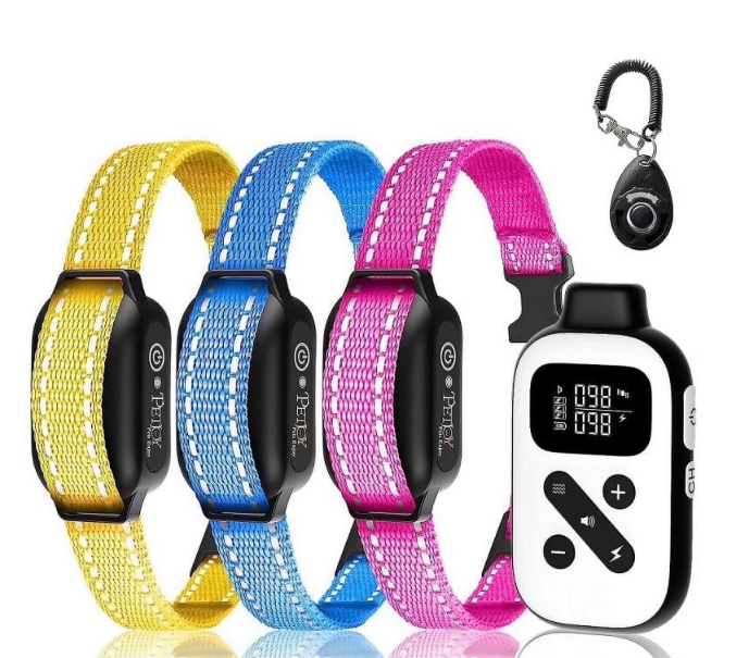 Petjoy Dog Training Collar for 3 Dogs,Dog Shock Collar with Remote,3600Ft Range Training and Auto Anti Bark Collar,3 Modes-Beep,Vibration& Shock,IPX7 Waterproof