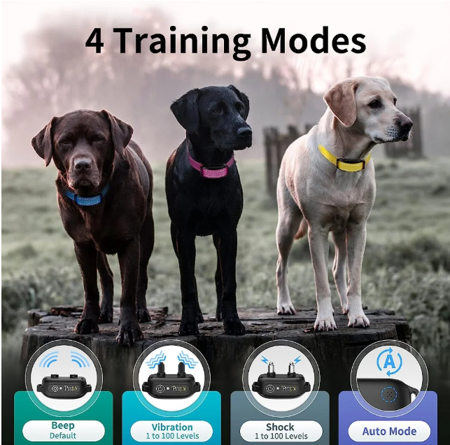 Petjoy Dog Shock Collar with Remote,3600Ft Range Dog Training Collar,Automatic Bark Collar with Beep,Vibration&Shock,IPX7 Waterproof Electric Dog Collar for 3 Dogs