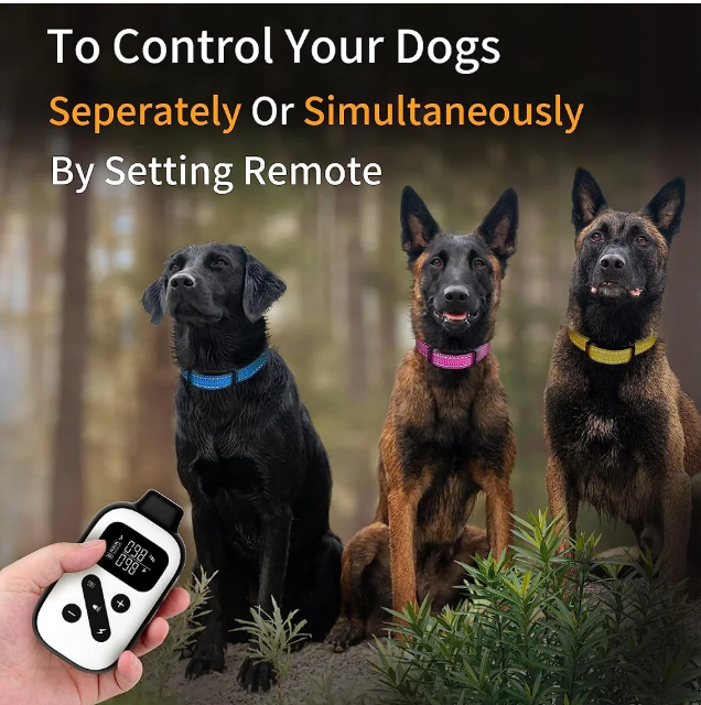 Petjoy Dog Shock Collar with Remote,3600Ft Range Dog Training Collar,Automatic Bark Collar with Beep,Vibration&Shock,IPX7 Waterproof Electric Dog Collar for 3 Dogs