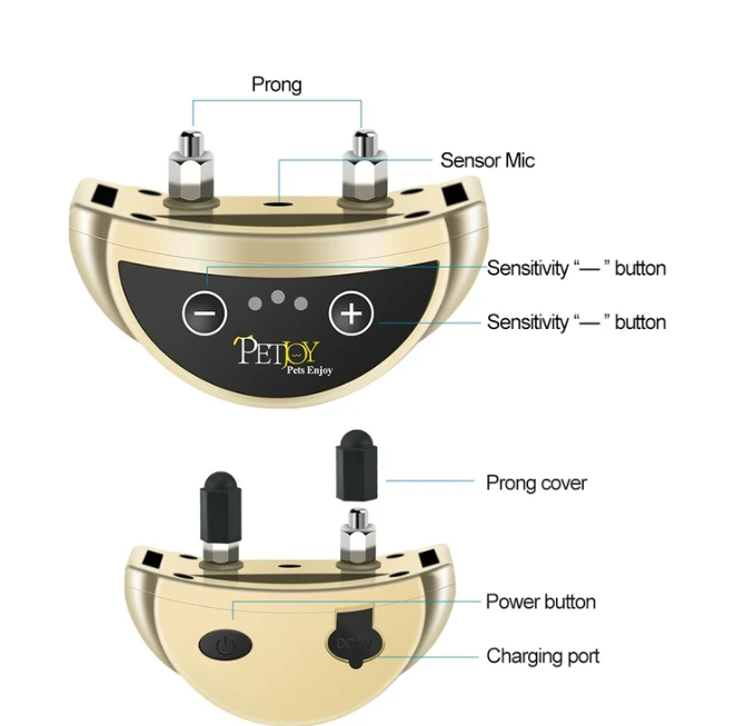 Petjoy Dog Bark Collar,Shock Anti Bark Collar with Beep & Shock,5 Levels,for Dogs 5-120lbs,Waterproof,Gold