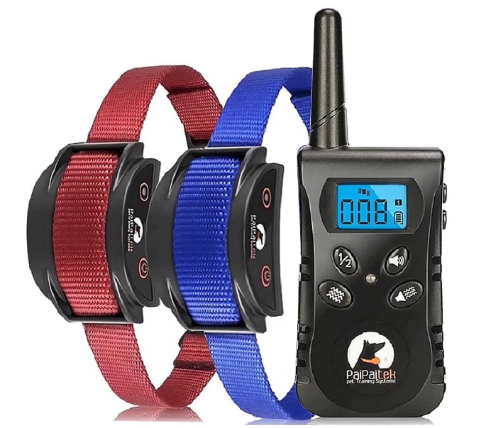 Petjoy Dog Shock Collar for 2 Dogs,Dog Training Collar with Remote,Rechargeable&Waterproof Vibration Dog Collar with Remote,1600Ft Range Dog Bark Collar for Small Medium Large Dog,Blue&Red Nylon