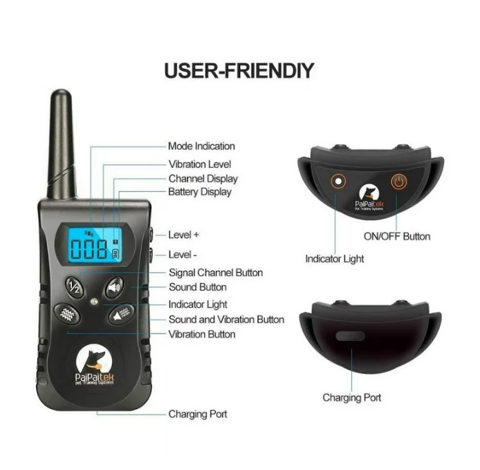 Petjoy Dog Shock Collar for 2 Dogs,Dog Training Collar with Remote,Rechargeable&Waterproof Vibration Dog Collar with Remote,1600Ft Range Dog Bark Collar for Small Medium Large Dog,Blue&Red Nylon
