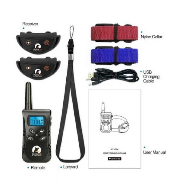 Petjoy Dog Shock Collar for 2 Dogs,Dog Training Collar with Remote,Rechargeable&Waterproof Vibration Dog Collar with Remote,1600Ft Range Dog Bark Collar for Small Medium Large Dog,Blue&Red Nylon