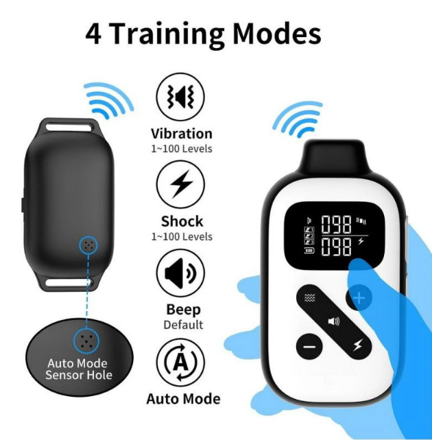 PetJoy Dog Training Collar For 3 Dogs,Dog Shock Collar With Remote,3600Ft Range Training and Auto Anti Bark Collar,3 Modes-Beep,Vibration& Shock,IPX7 Waterproof
