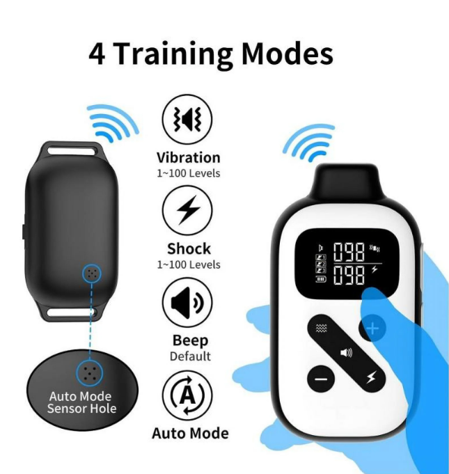 PetJoy Bark Collar with Remote, Bark and Training Collar Combo, Shock Collar for Large Dogs, Auto Bark Collar - Shock, Vibration, Beep and Auto Mode (Level 1-5), Remote Range 2800 Ft