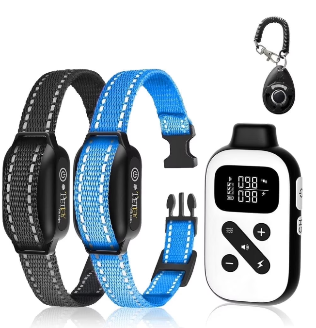 Petjoy Dog Training Collars for 2 Dogs,Shock Collar with Remote for Medium Large Dogs, Rechargeable Auto Bark Collar, 3 Training Mode, Remote Range 2800 Ft,IPX7 Waterproof