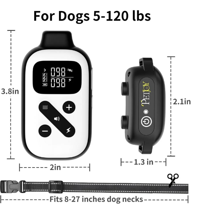 Petjoy Dog Training Collars for 2 Dogs,Shock Collar with Remote for Medium Large Dogs, Rechargeable Auto Bark Collar, 3 Training Mode, Remote Range 2800 Ft,IPX7 Waterproof