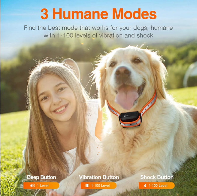 Petjoy 2-in-1 Auto Anti Bark & Remote Dog Training Collar, Black Reflective TPU, 3 Modes Beep, Vibration & Static Shock, IPX7, 3300FT Range