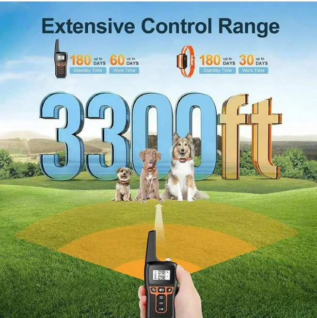 Petjoy 2-in-1 Auto Anti Bark & Remote Dog Training Collar, Black Reflective TPU, 3 Modes Beep, Vibration & Static Shock, IPX7, 3300FT Range