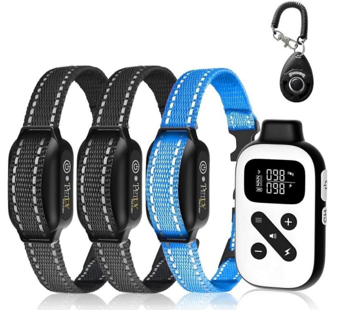 Petjoy 3 Dog Training Collar for Large Dogs, Automatic Bark Collar with Remote, Bark and Training Collar Combo, Shock Collar with 5 Adjustable Levels of Sensitivity to Suit All Breeds of Dogs
