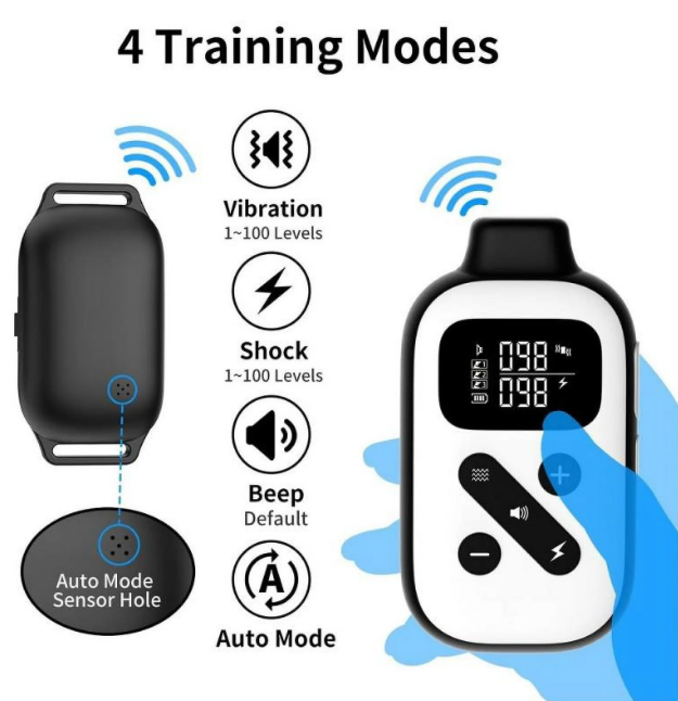 Petjoy 3 Dog Training Collar for Large Dogs, Automatic Bark Collar with Remote, Bark and Training Collar Combo, Shock Collar with 5 Adjustable Levels of Sensitivity to Suit All Breeds of Dogs