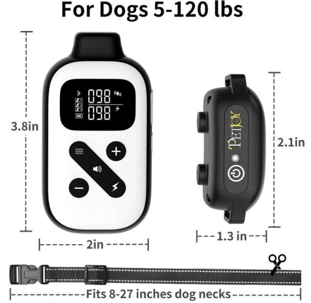 Petjoy 3 Dog Training Collar for Large Dogs, Automatic Bark Collar with Remote, Bark and Training Collar Combo, Shock Collar with 5 Adjustable Levels of Sensitivity to Suit All Breeds of Dogs