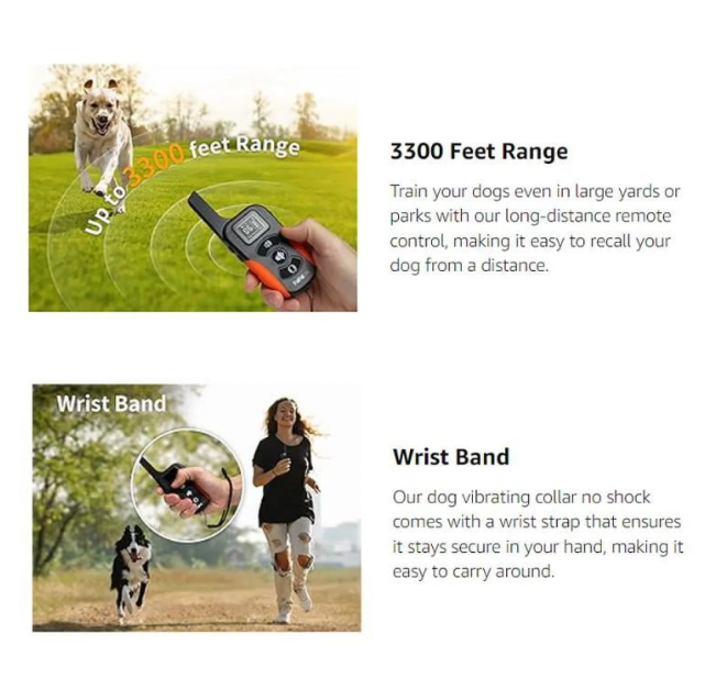 PaiPaitek No Shock Dog Training Collar with Remote 3300ft, Vibrate & Beep, Waterproof Rechargeable