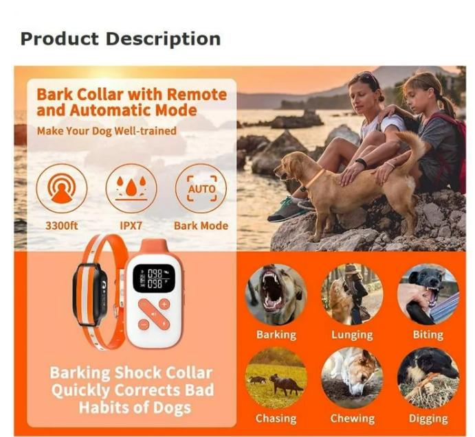 PaiPaitek Dog Training Collar with Remote and Automatic Mode-3300ft Range Dog Shock Collar,IPX7 Waterproof Dog Bark Collar+LED Dog Collar for Small Medium Large Dogs
