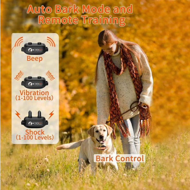 PaiPaitek Dog Training Collar with Remote and Automatic Mode-3300ft Range Dog Shock Collar,IPX7 Waterproof Dog Bark Collar+LED Dog Collar for Small Medium Large Dogs
