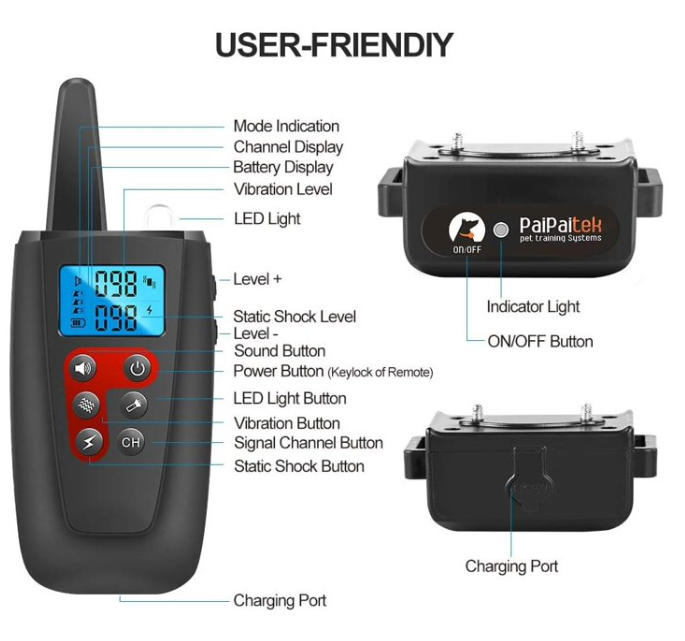 Paipaitek Dog Shcok Collar For 2 Dogs,Dog Training Collar With Remote 3300Feet,Dog Bark Collar With Beep,Vibration,Shock for Large Medium Small Dogs,IPX7