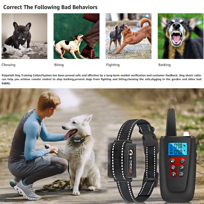 Paipaitek Dog Shock Collar with Remote,3300Ft Range Electric Dog Collar for Large Medium Small Dogs,IPX7 Waterproof Dog Training Collar-3 Modes Beep,Vibration,Shock