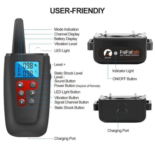 Paipaitek Dog Shock Collar with Remote,3300Ft Range Electric Dog Collar for Large Medium Small Dogs,IPX7 Waterproof Dog Training Collar-3 Modes Beep,Vibration,Shock