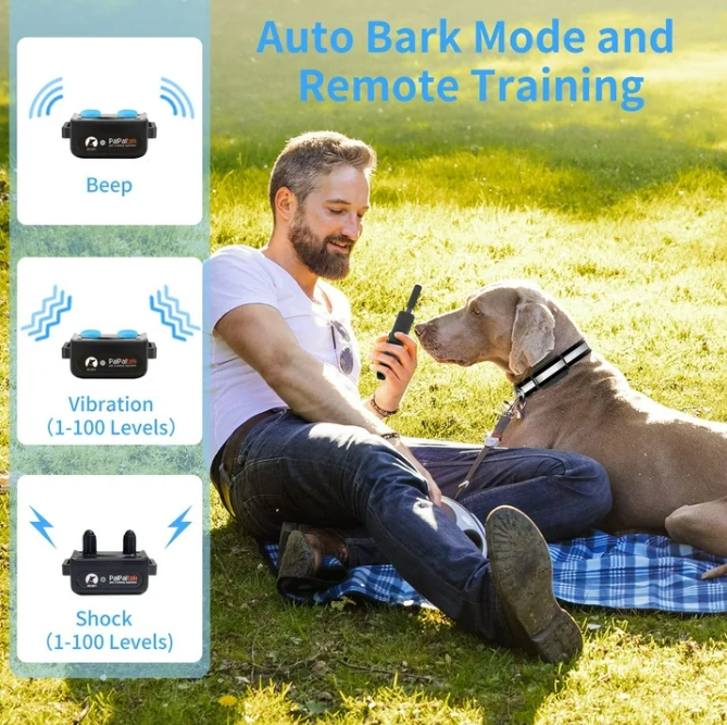 PaiPaitek Dog Bark Collar with Remote, Automatic Anti Bark and Training Collar Combo with Beep, Vibration, Shock,Up to 3300ft Range Dog Shock Collar for Small, Large and Medium Dogs