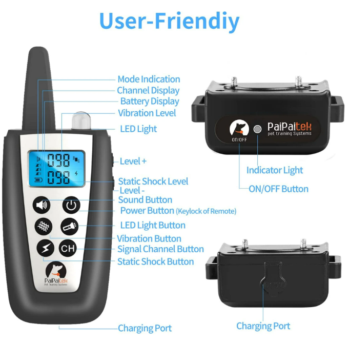 PaiPaitek Dog Bark Collar with Remote, Automatic Anti Bark and Training Collar Combo with Beep, Vibration, Shock,Up to 3300ft Range Dog Shock Collar for Small, Large and Medium Dogs