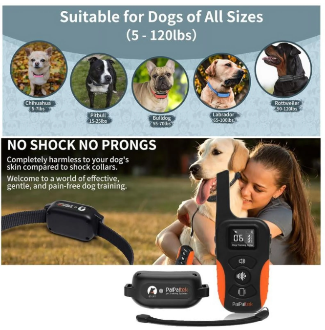 PaiPaitek No Shock Dog Training Collar with Remote 3300ft, Vibrate & Beep, Waterproof Rechargeable