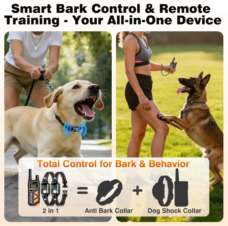 PetJoy 2 in 1 Dog Shock Collar with Remote 2 Dogs,3300Ft Dog Training Collar with 4 Modes,IPX7 Waterproof Bark Collar for Small to Large Dogs with Flashlight,2 Count