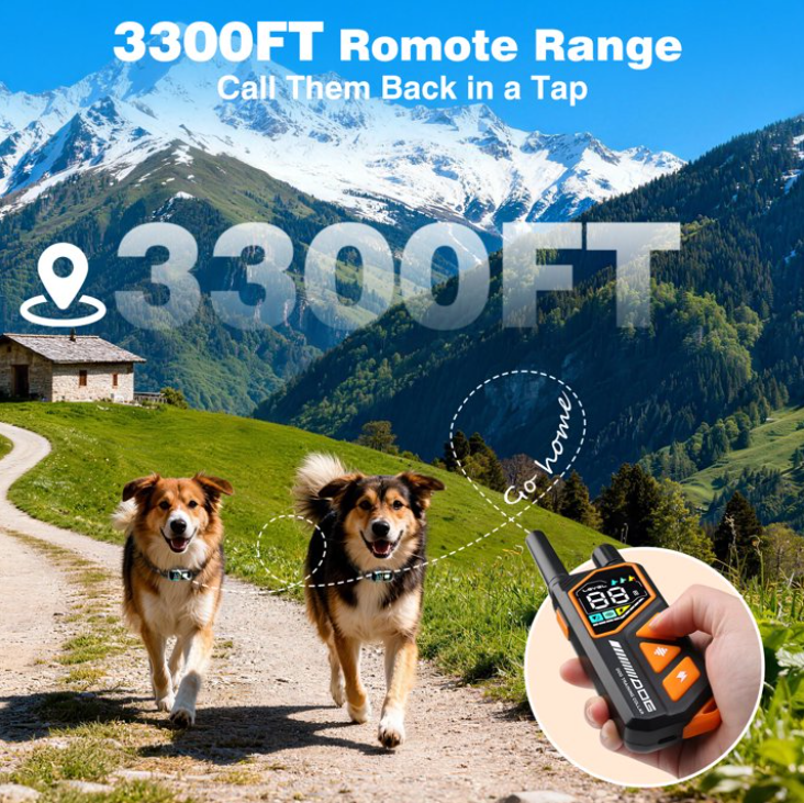 PetJoy 2 in 1 Dog Shock Collar with Remote 3 Dogs，3300Ft Dog Training Collar with 4 Modes，IPX7 Waterproof Bark Collar for Large Medium Small Dogs（5-120lbs) with Flashlight