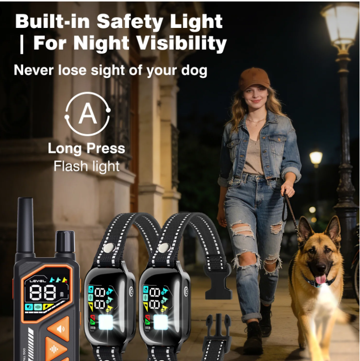 PetJoy 2 in 1 Dog Shock Collar with Remote 3 Dogs，3300Ft Dog Training Collar with 4 Modes，IPX7 Waterproof Bark Collar for Large Medium Small Dogs（5-120lbs) with Flashlight