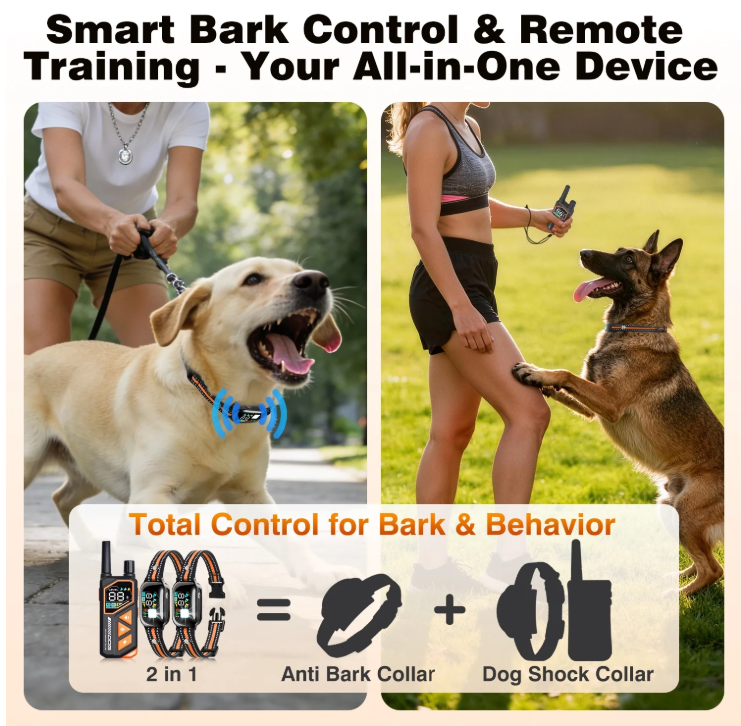 PetJoy 3300Ft Dog Training Collar with 4 Modes,2 in 1 Dog Shock Collar with Remote 2 Dogs,IPX7 Waterproof Bark Collar for Small to Large Dogs with Flashlight,2 Count