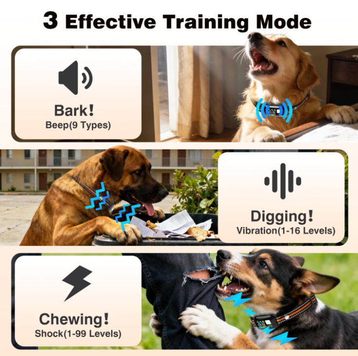 PetJoy 3300Ft Dog Training Collar with 4 Modes,2 in 1 Dog Shock Collar with Remote 2 Dogs,IPX7 Waterproof Bark Collar for Small to Large Dogs with Flashlight,2 Count