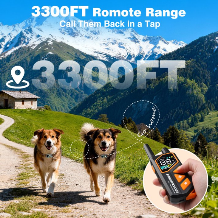 PetJoy 3300Ft Dog Training Collar with 4 Modes,2 in 1 Dog Shock Collar with Remote 2 Dogs,IPX7 Waterproof Bark Collar for Small to Large Dogs with Flashlight,2 Count