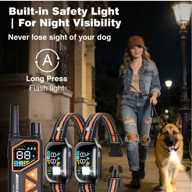 PetJoy 3300Ft Dog Training Collar with 4 Modes,2 in 1 Dog Shock Collar with Remote 2 Dogs,IPX7 Waterproof Bark Collar for Small to Large Dogs with Flashlight,2 Count