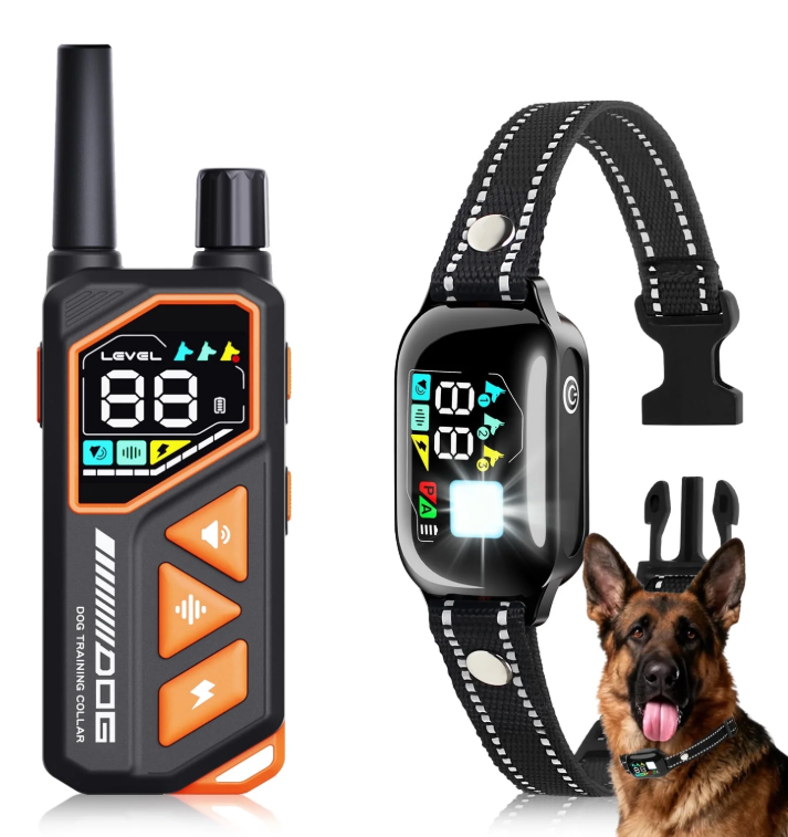 PetJoy 2 in 1 Dog Shock Collar with Remote Control，3300Ft Dog Training Collar with Beep Vibration Static Anti Barking，IPX7 Waterproof Bark Collar for Large Small Dogs with Flashlight,2 Count