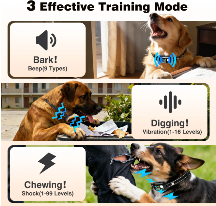 PetJoy 2 in 1 Dog Shock Collar with Remote Control，3300Ft Dog Training Collar with Beep Vibration Static Anti Barking，IPX7 Waterproof Bark Collar for Large Small Dogs with Flashlight,2 Count