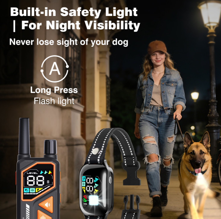 PetJoy 2 in 1 Dog Shock Collar with Remote Control，3300Ft Dog Training Collar with Beep Vibration Static Anti Barking，IPX7 Waterproof Bark Collar for Large Small Dogs with Flashlight,2 Count