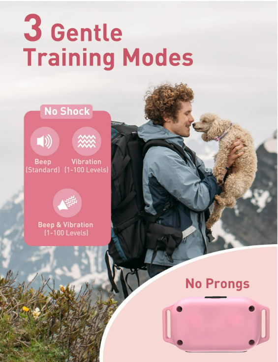 No Shock Dog Training Collar with Remote 2 Dogs,3300f Vibrating Dog Collar with Beep and Vibration,IPX7 Waterproof Dog Bark Collar No Shock for Small Medium Large Dogs - No Prongs