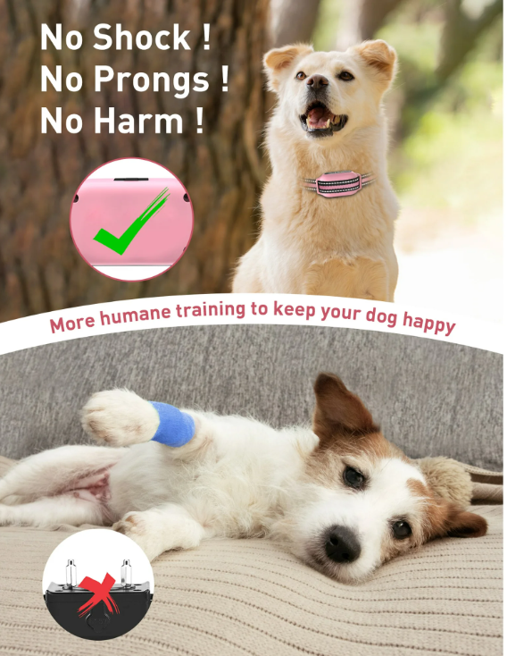 No Shock Dog Training Collar with Remote 2 Dogs,3300f Vibrating Dog Collar with Beep and Vibration,IPX7 Waterproof Dog Bark Collar No Shock for Small Medium Large Dogs - No Prongs
