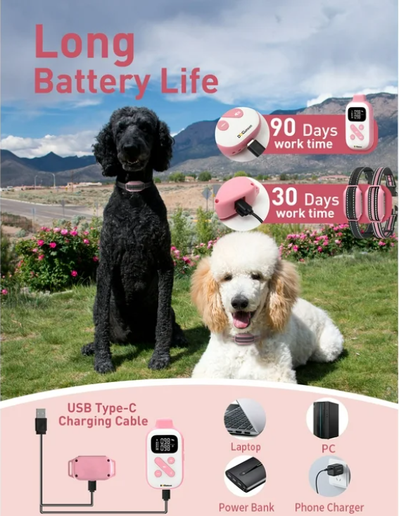 No Shock Dog Training Collar with Remote 2 Dogs,3300f Vibrating Dog Collar with Beep and Vibration,IPX7 Waterproof Dog Bark Collar No Shock for Small Medium Large Dogs - No Prongs