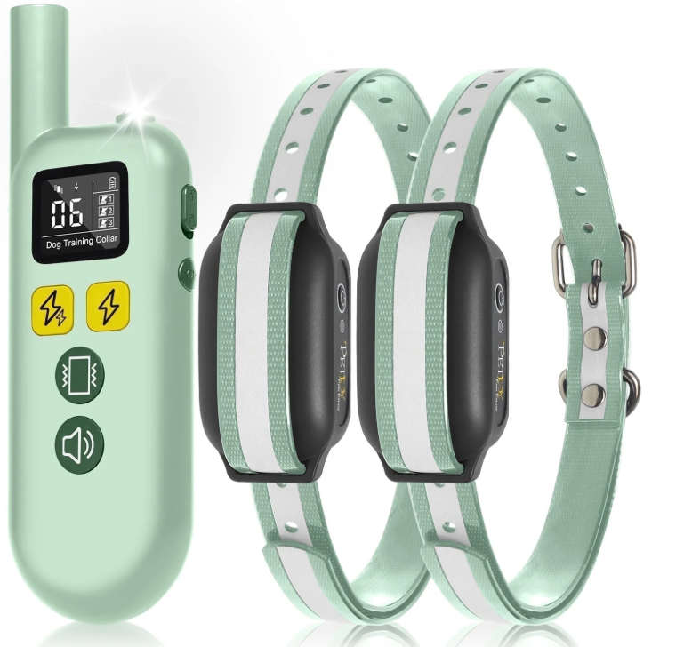 Dog Shock Collar 2 Dogs (7-120lbs) - 3300Ft 4 in 1 Dog Training Collar with Beep,Vibration, Shock & Double Shock,IPX7 Waterproof Rechargeable e-Collar for Medium Large Breeds,Green