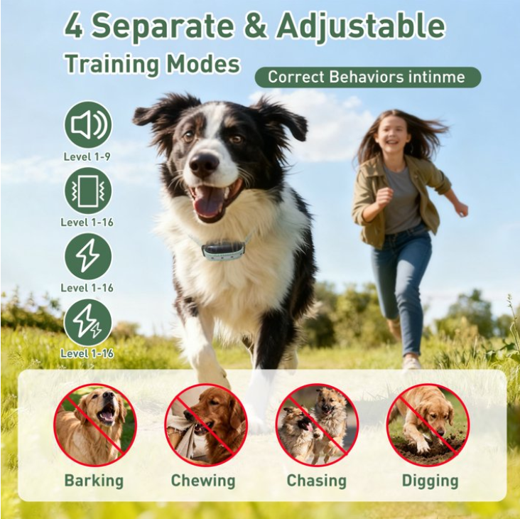 Dog Shock Collar 2 Dogs (7-120lbs) - 3300Ft 4 in 1 Dog Training Collar with Beep,Vibration, Shock & Double Shock,IPX7 Waterproof Rechargeable e-Collar for Medium Large Breeds,Green