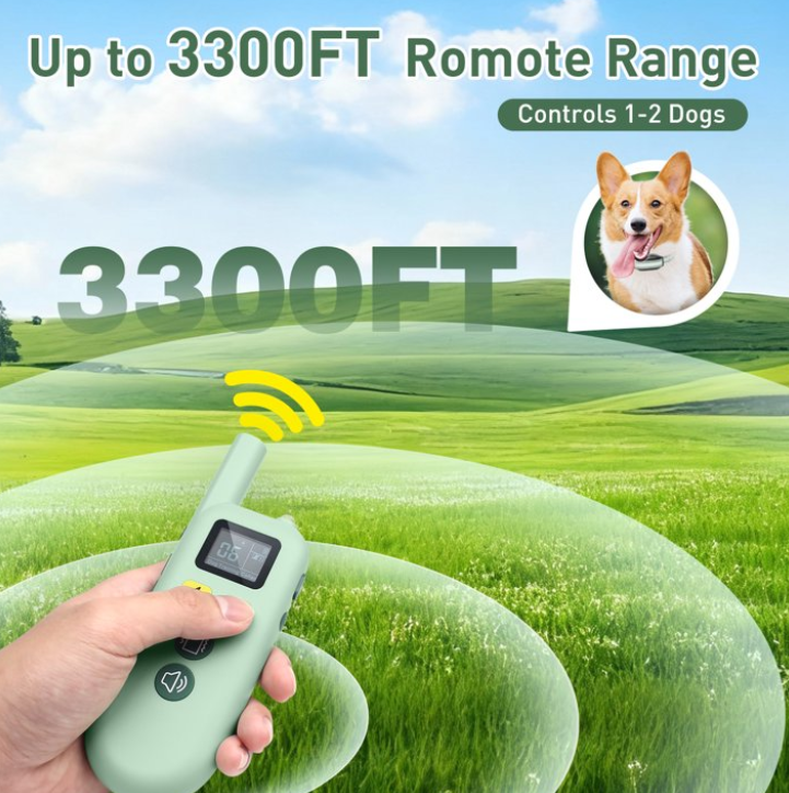 Dog Shock Collar 2 Dogs (7-120lbs) - 3300Ft 4 in 1 Dog Training Collar with Beep,Vibration, Shock & Double Shock,IPX7 Waterproof Rechargeable e-Collar for Medium Large Breeds,Green