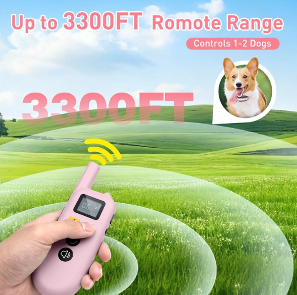 Dog Shock Collar 2 Dogs (7-120lbs) - 3300Ft 4 in 1 Dog Training Collar with Romote-Beep,Vibration, Shock & Double Shock,IPX7 Waterproof e-Collar for Medium Large Breeds,Pink