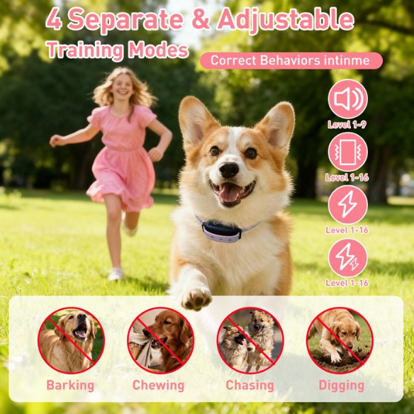 Dog Shock Collar 2 Dogs (7-120lbs) - 3300Ft 4 in 1 Dog Training Collar with Romote-Beep,Vibration, Shock & Double Shock,IPX7 Waterproof e-Collar for Medium Large Breeds,Pink