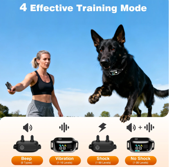 PetJoy Dog Shock Collar with Remote - 3300Ft Dog Training Collar with Beep Vibration & Static Modes, IPX7 Waterproof Dog Bark Collar for Small Large Medium Dogs with Reflective Flashlight & Strap