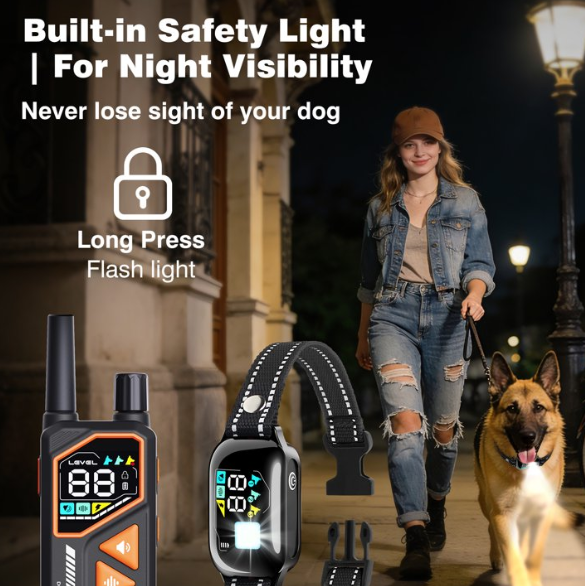 PetJoy Dog Shock Collar with Remote - 3300Ft Dog Training Collar with Beep Vibration & Static Modes, IPX7 Waterproof Dog Bark Collar for Small Large Medium Dogs with Reflective Flashlight & Strap