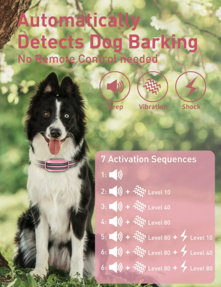 Dog Training Collar with Remote，2-in-1 Bark and Shock Collar for Dogs，Automatic Bark Collar with Remote, Dog Shock Collar with Vibration, Beep, Shock and Automatic,Pink
