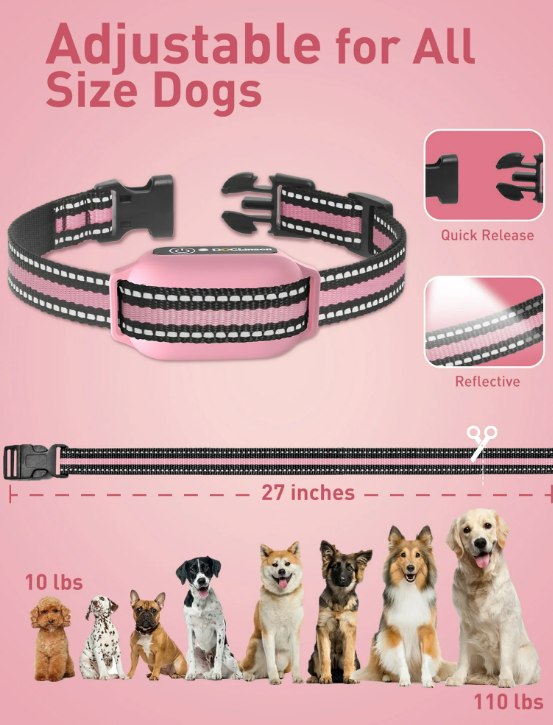 Dog Training Collar with Remote，2-in-1 Bark and Shock Collar for Dogs，Automatic Bark Collar with Remote, Dog Shock Collar with Vibration, Beep, Shock and Automatic,Pink